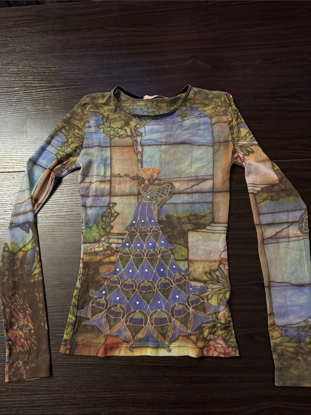 Forever 21 Long Sleeve Mesh Top in Blue, Green, Brown